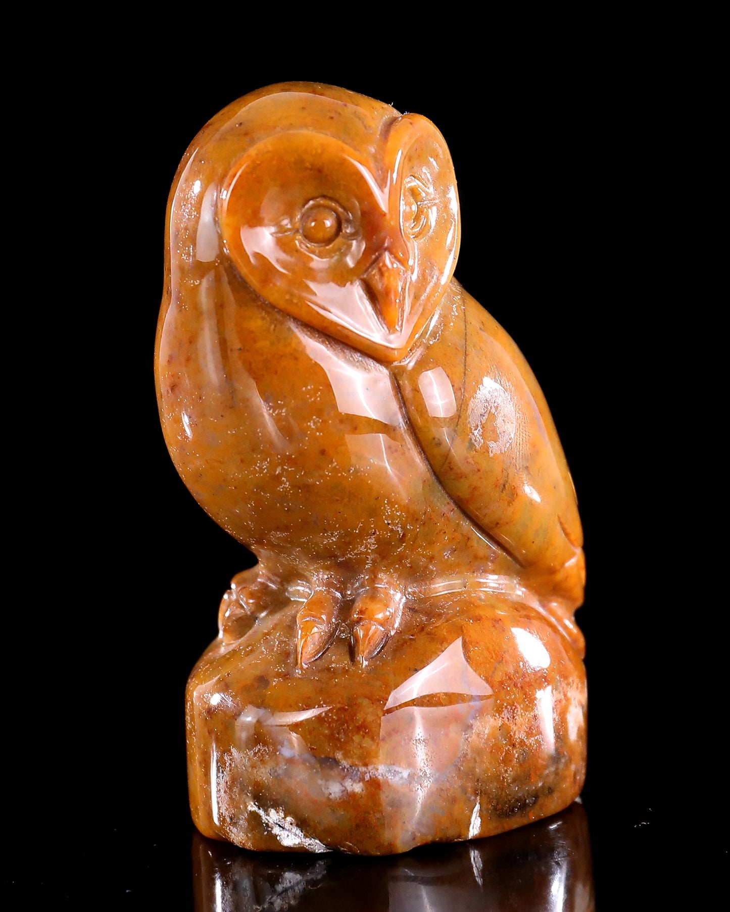 3.0" Chalcedony Hand Carved Crystal Owl Sculpture