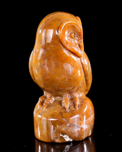 3.0" Chalcedony Hand Carved Crystal Owl Sculpture