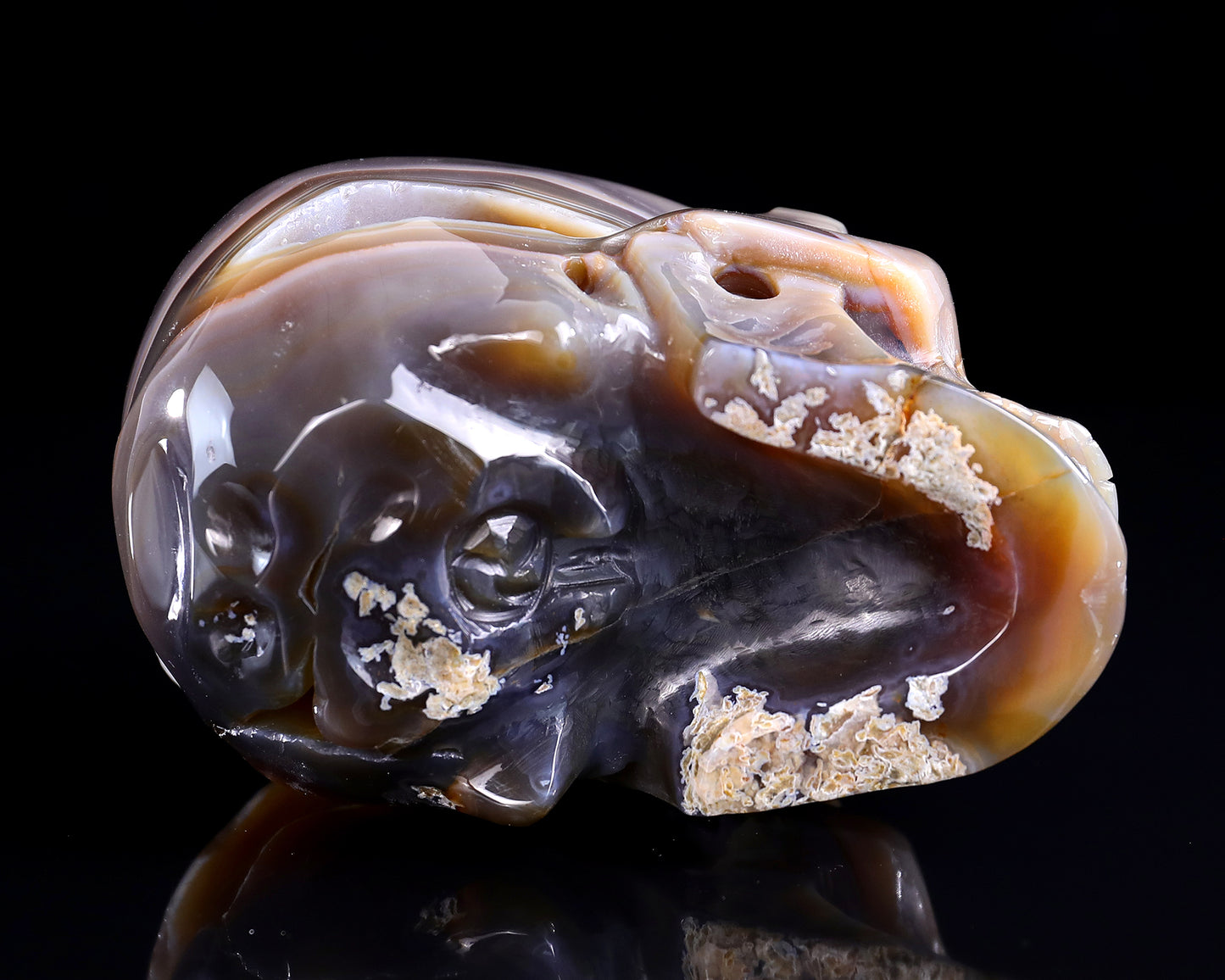 6.1" Red Chalcedony Hand Carved Crystal Geode Skull Sculpture