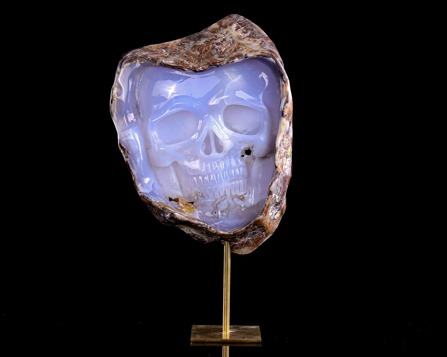 8.2" Blue Chalcedony Hand Carved Mineral Specimen Skull Sculpture