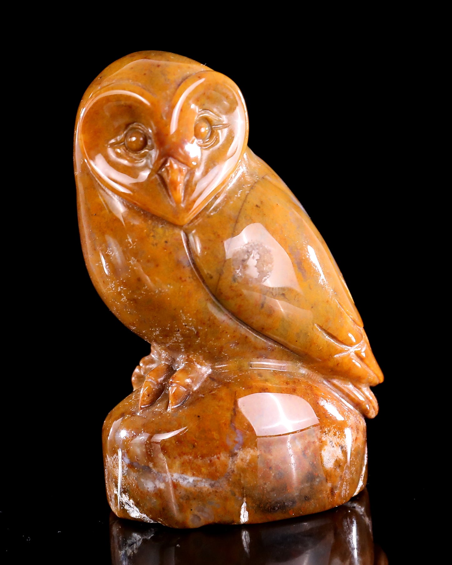 3.0" Chalcedony Hand Carved Crystal Owl Sculpture