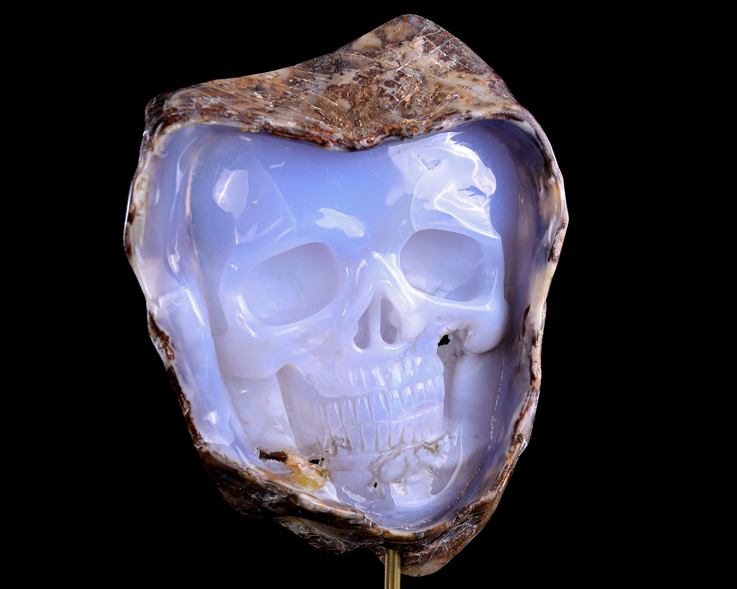 8.2" Blue Chalcedony Hand Carved Mineral Specimen Skull Sculpture