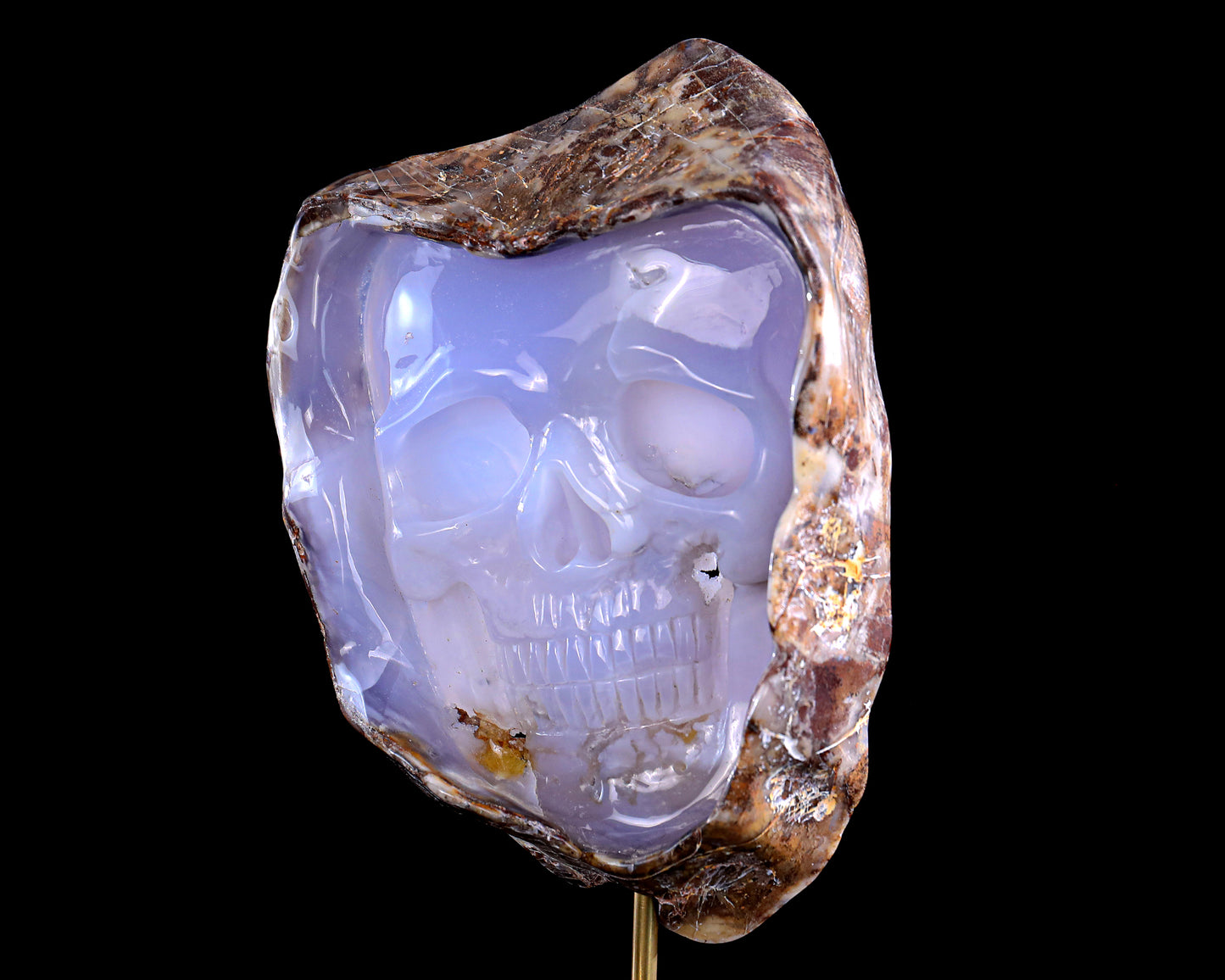 8.2" Blue Chalcedony Hand Carved Mineral Specimen Skull Sculpture