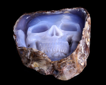 8.2" Blue Chalcedony Hand Carved Mineral Specimen Skull Sculpture