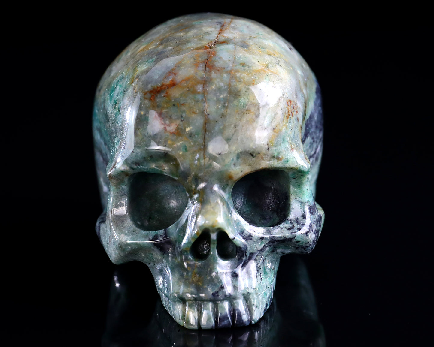 4.0" Green Chalcedony Hand Carved Crystal Realistic Skull Sculpture