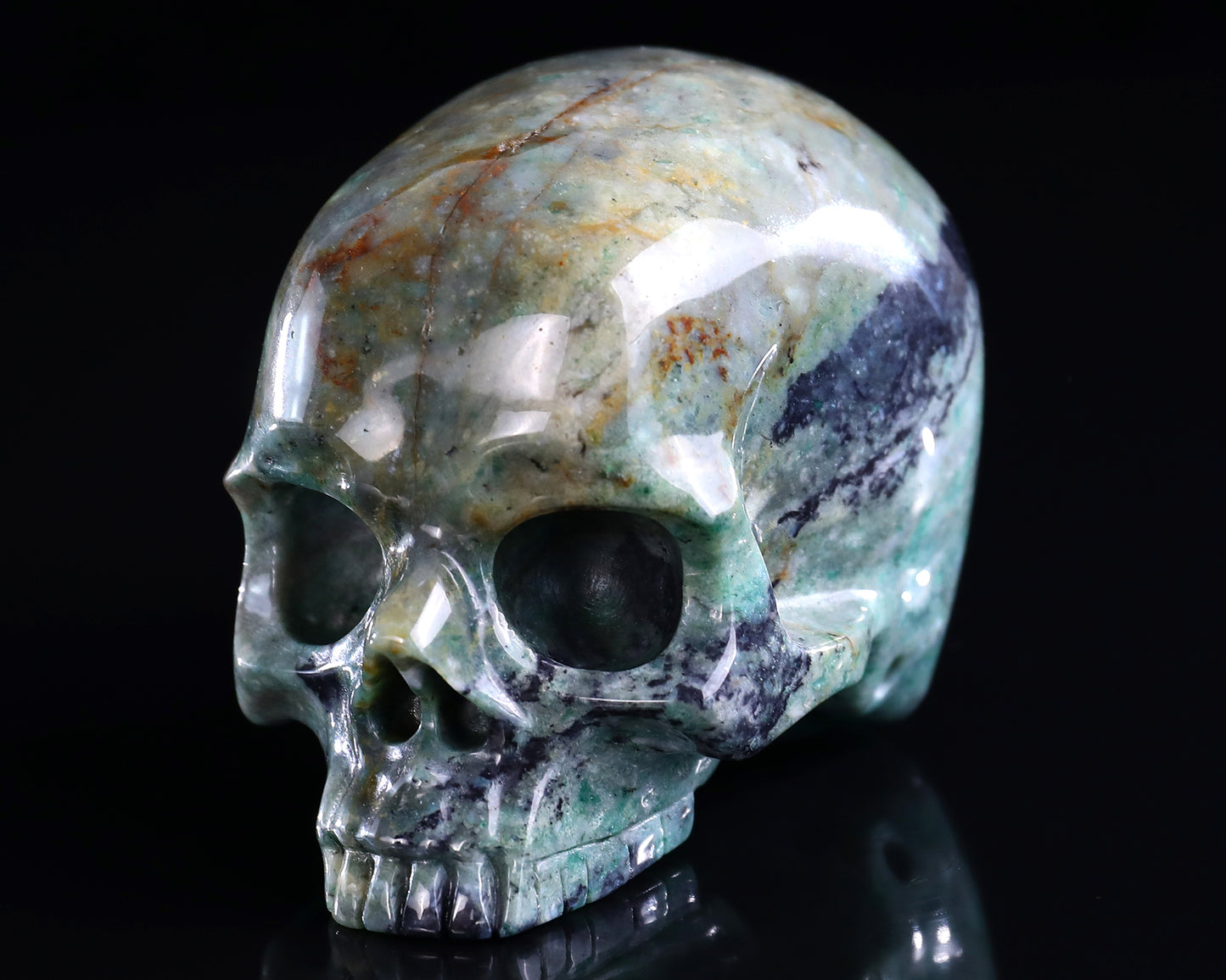 4.0" Green Chalcedony Hand Carved Crystal Realistic Skull Sculpture