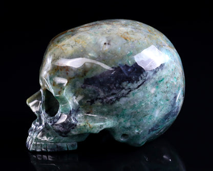 4.0" Green Chalcedony Hand Carved Crystal Realistic Skull Sculpture