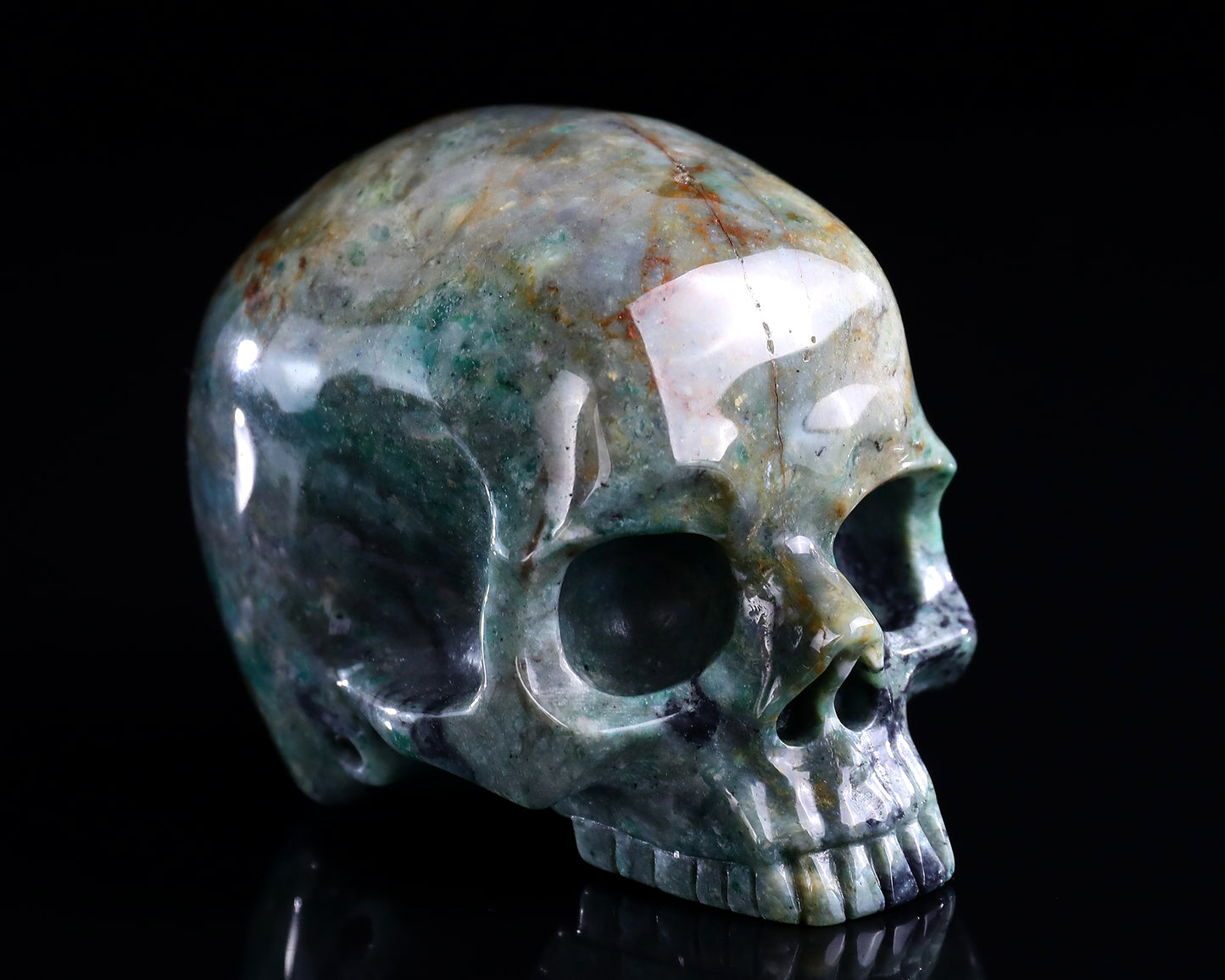 4.0" Green Chalcedony Hand Carved Crystal Realistic Skull Sculpture