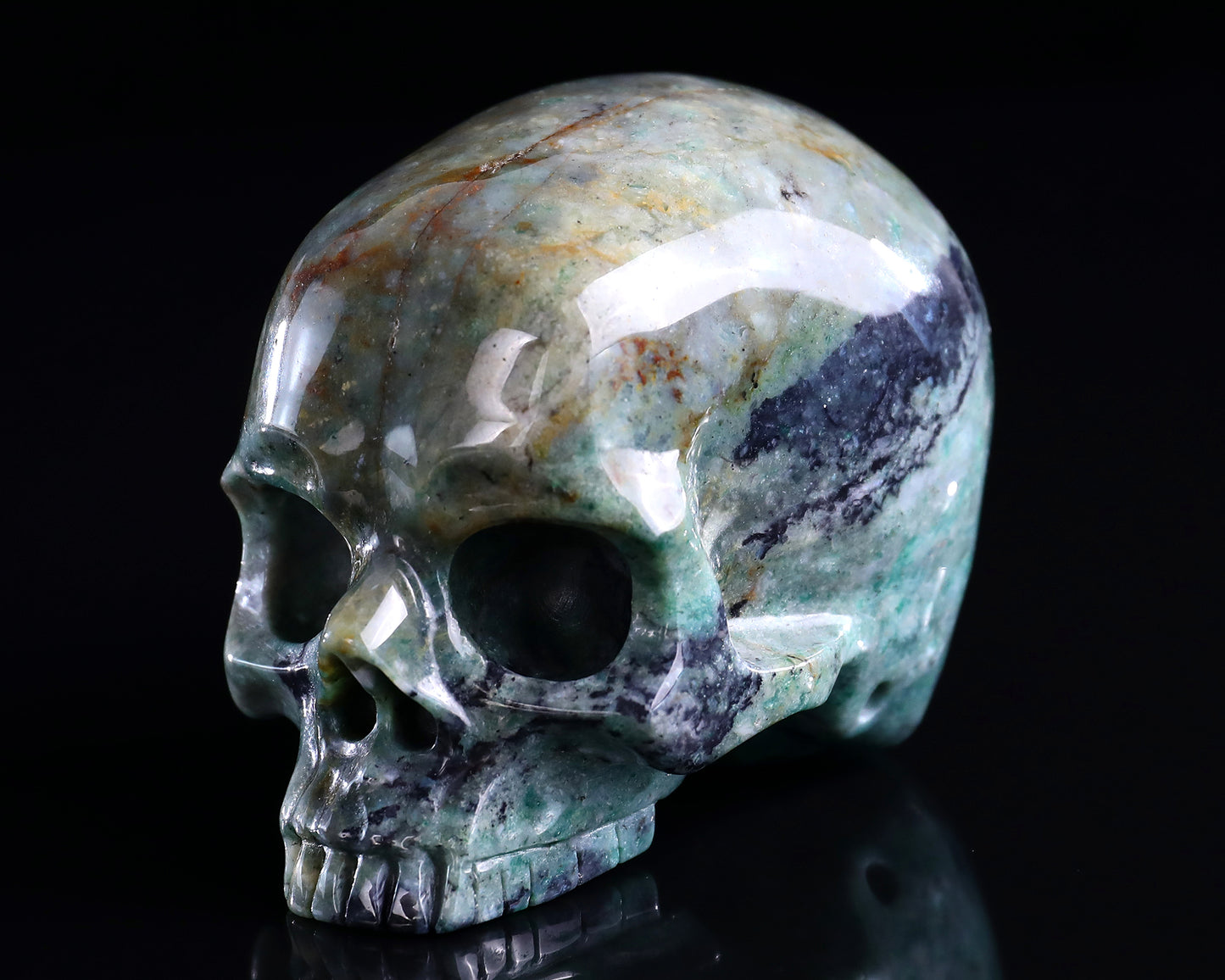 4.0" Green Chalcedony Hand Carved Crystal Realistic Skull Sculpture