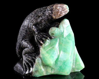 2.8" Natural Emerald Hand Carved Crystal Lizard Sculpture