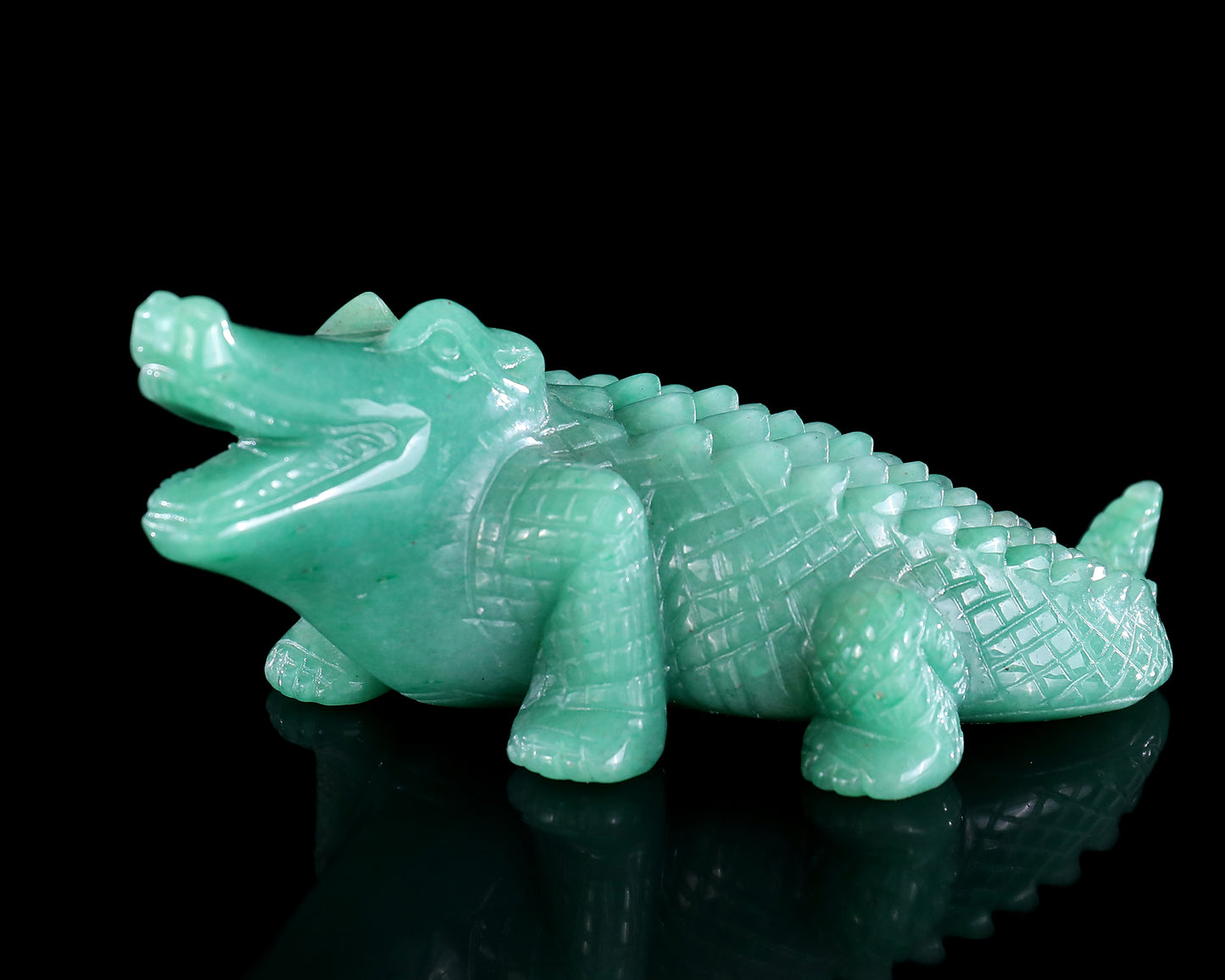 5.3" Green Aventurine Hand Carved Crystal Crocodile Sculpture