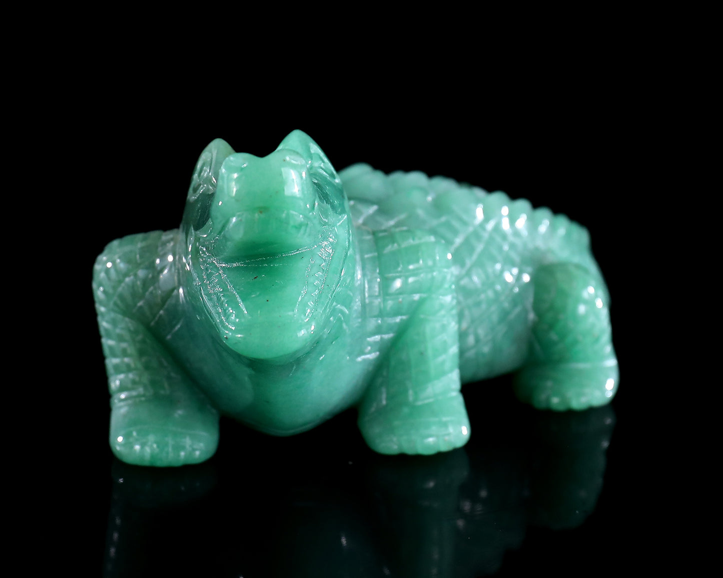 5.3" Green Aventurine Hand Carved Crystal Crocodile Sculpture