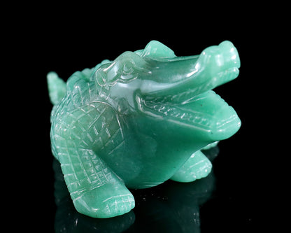 5.3" Green Aventurine Hand Carved Crystal Crocodile Sculpture