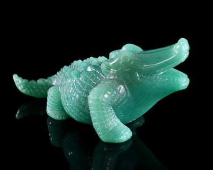 5.3" Green Aventurine Hand Carved Crystal Crocodile Sculpture