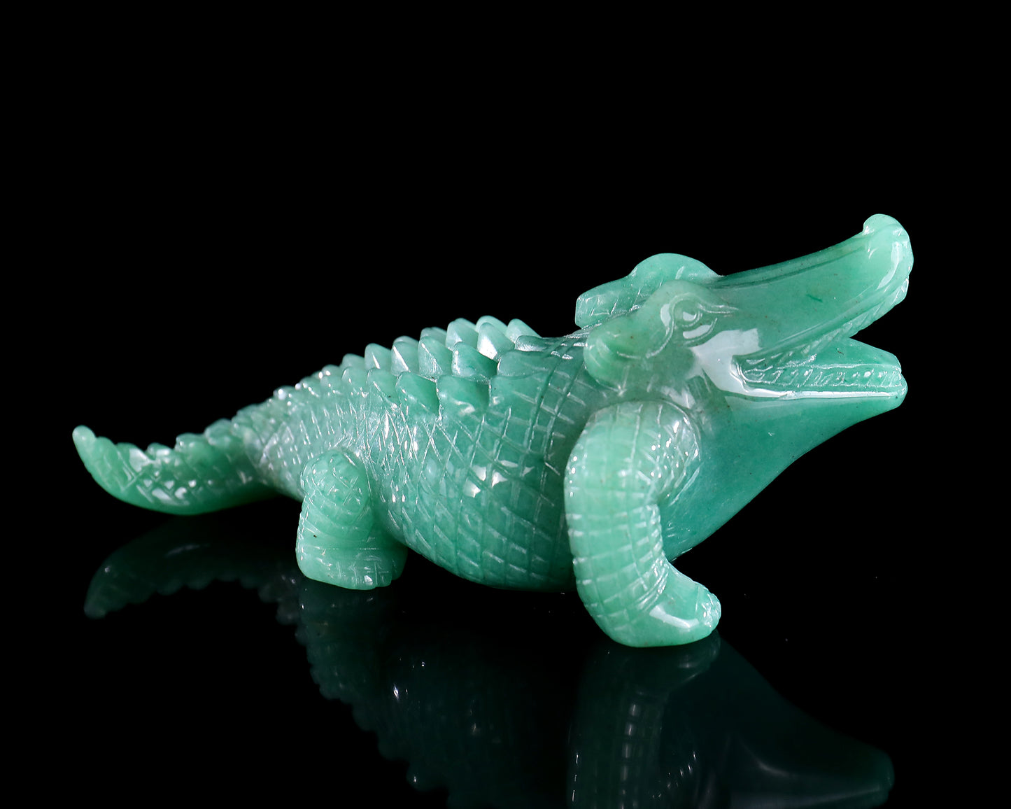 5.3" Green Aventurine Hand Carved Crystal Crocodile Sculpture