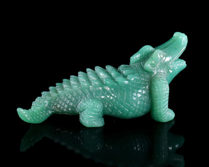 5.3" Green Aventurine Hand Carved Crystal Crocodile Sculpture