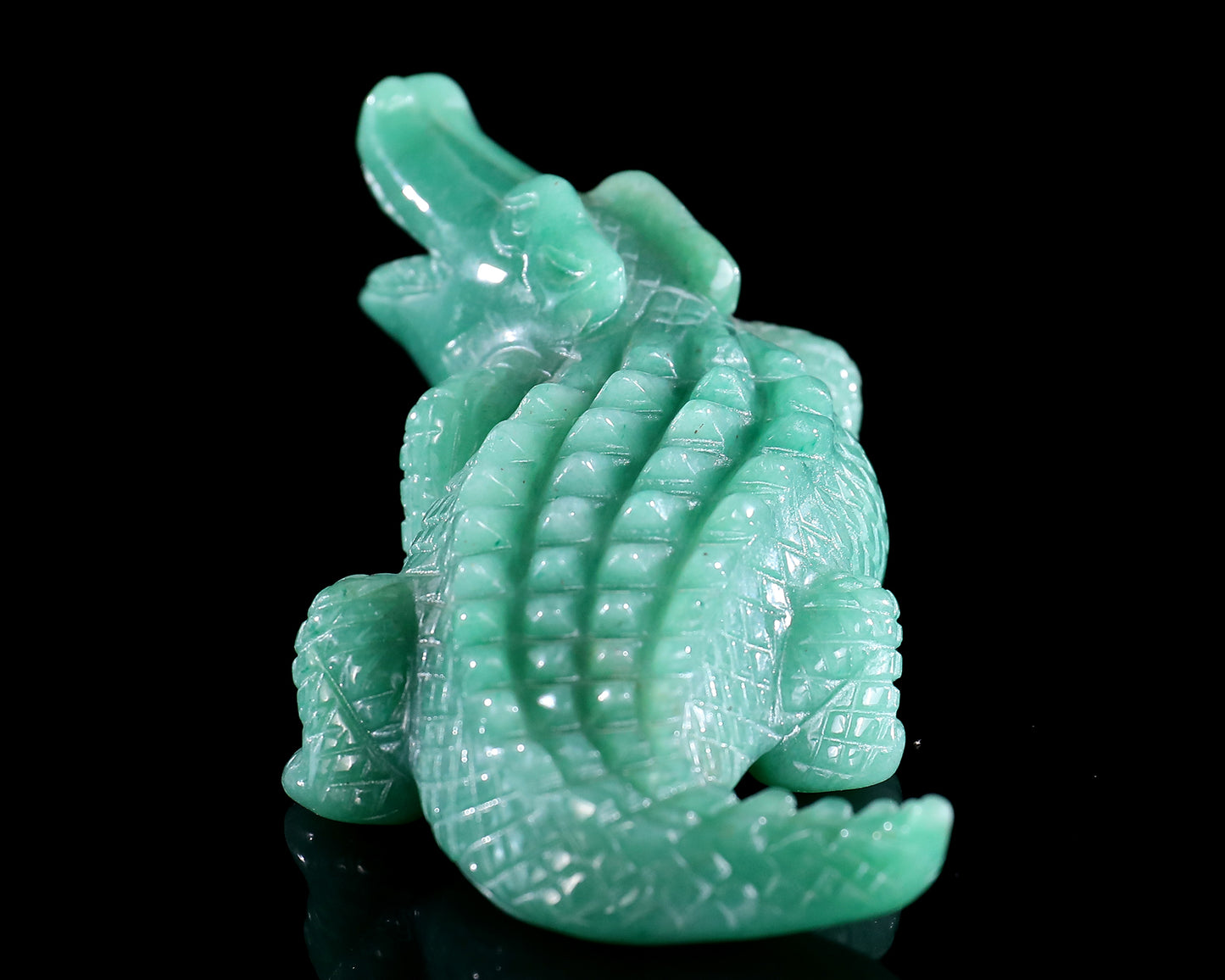 5.3" Green Aventurine Hand Carved Crystal Crocodile Sculpture