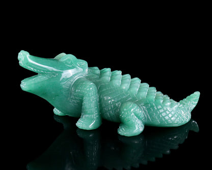 5.3" Green Aventurine Hand Carved Crystal Crocodile Sculpture