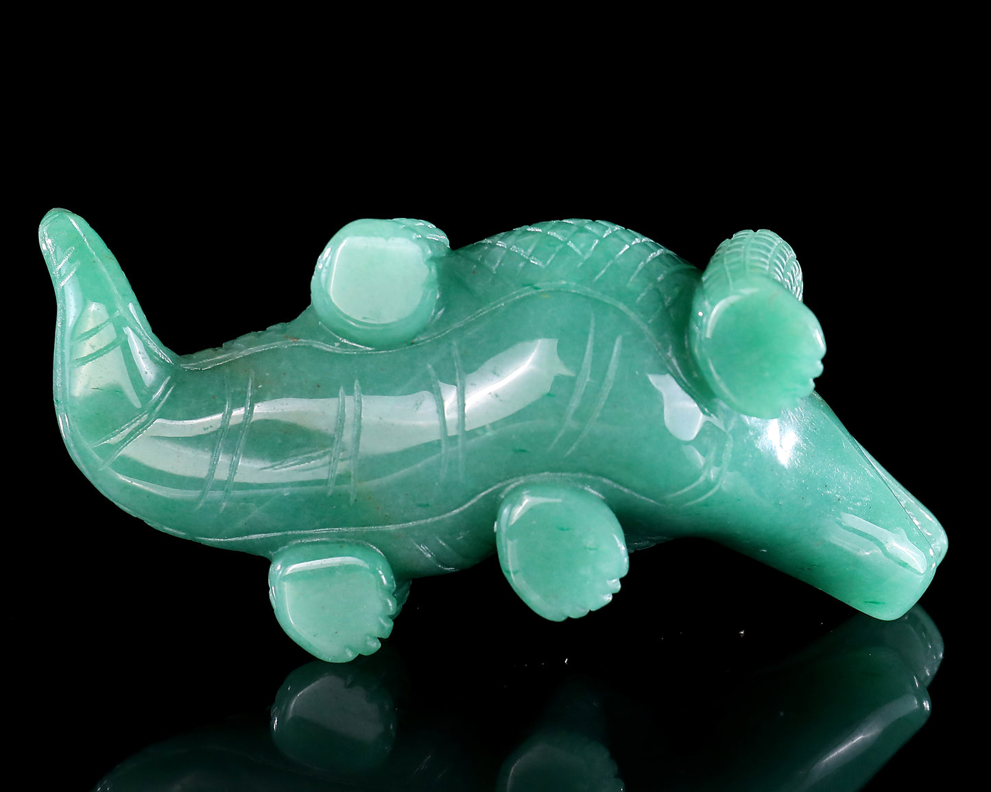 5.3" Green Aventurine Hand Carved Crystal Crocodile Sculpture