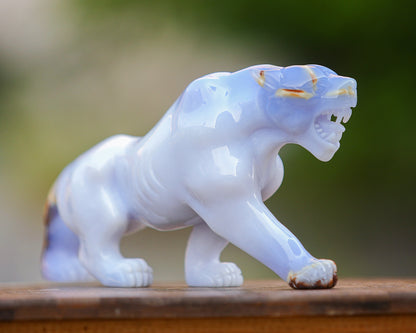 Amazing 9.3" Blue Chalcedony Hand Carved Crystal Leopard Sculpture