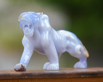 Amazing 9.3" Blue Chalcedony Hand Carved Crystal Leopard Sculpture