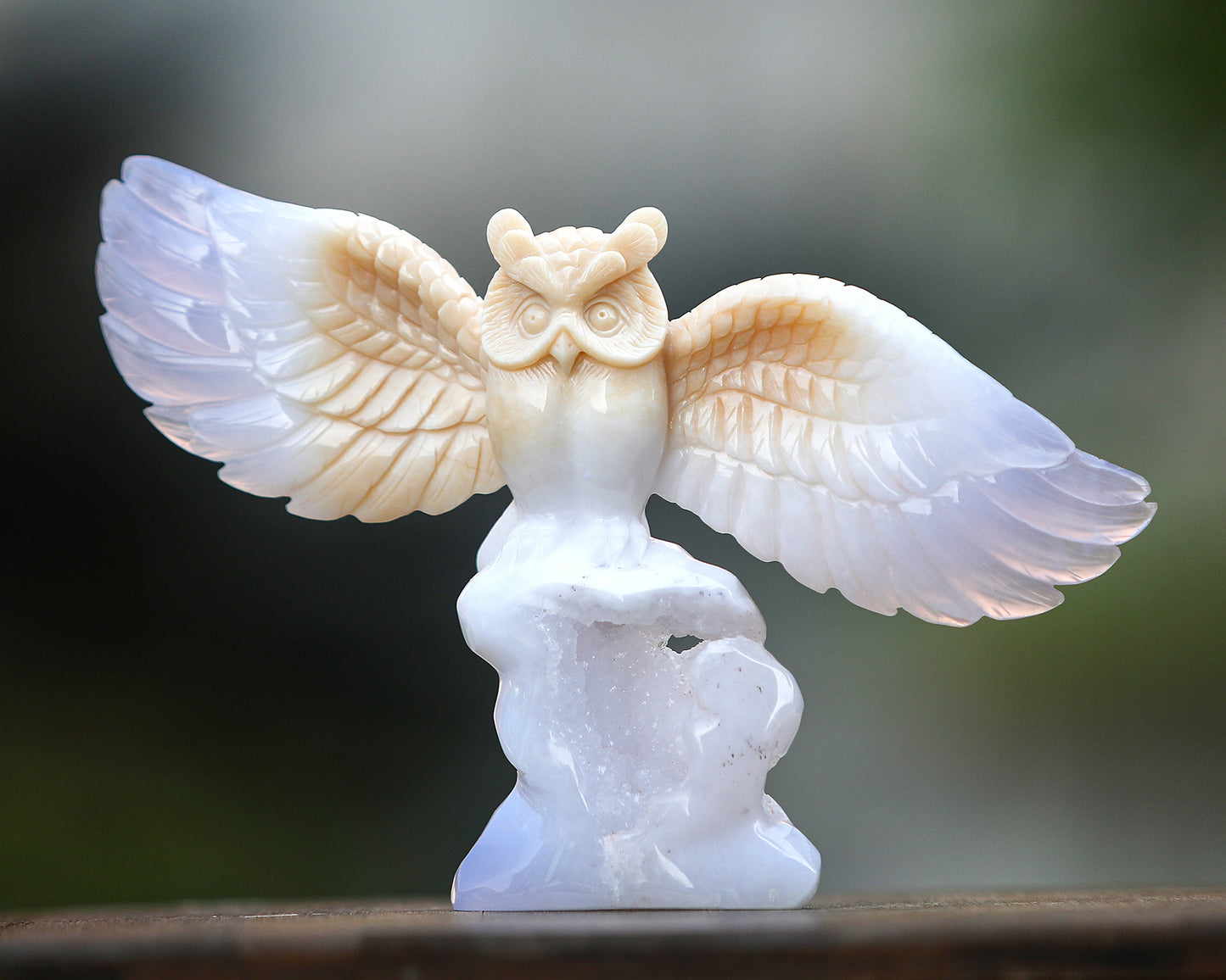 8.3" Blue Chalcedony Hand Carved Crystal Owl Sculpture