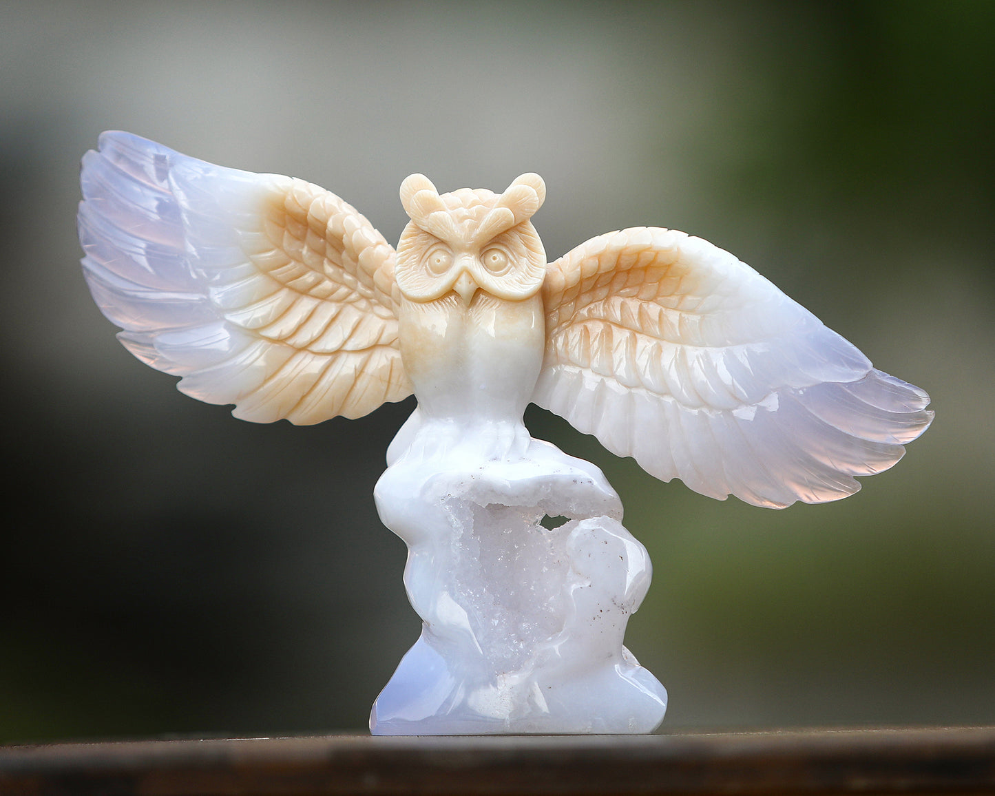 8.3" Blue Chalcedony Hand Carved Crystal Owl Sculpture