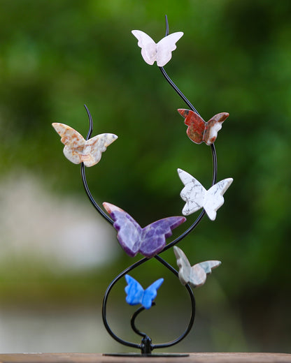 Natural Crystal Colorful Butterfly with Black Metal Stand