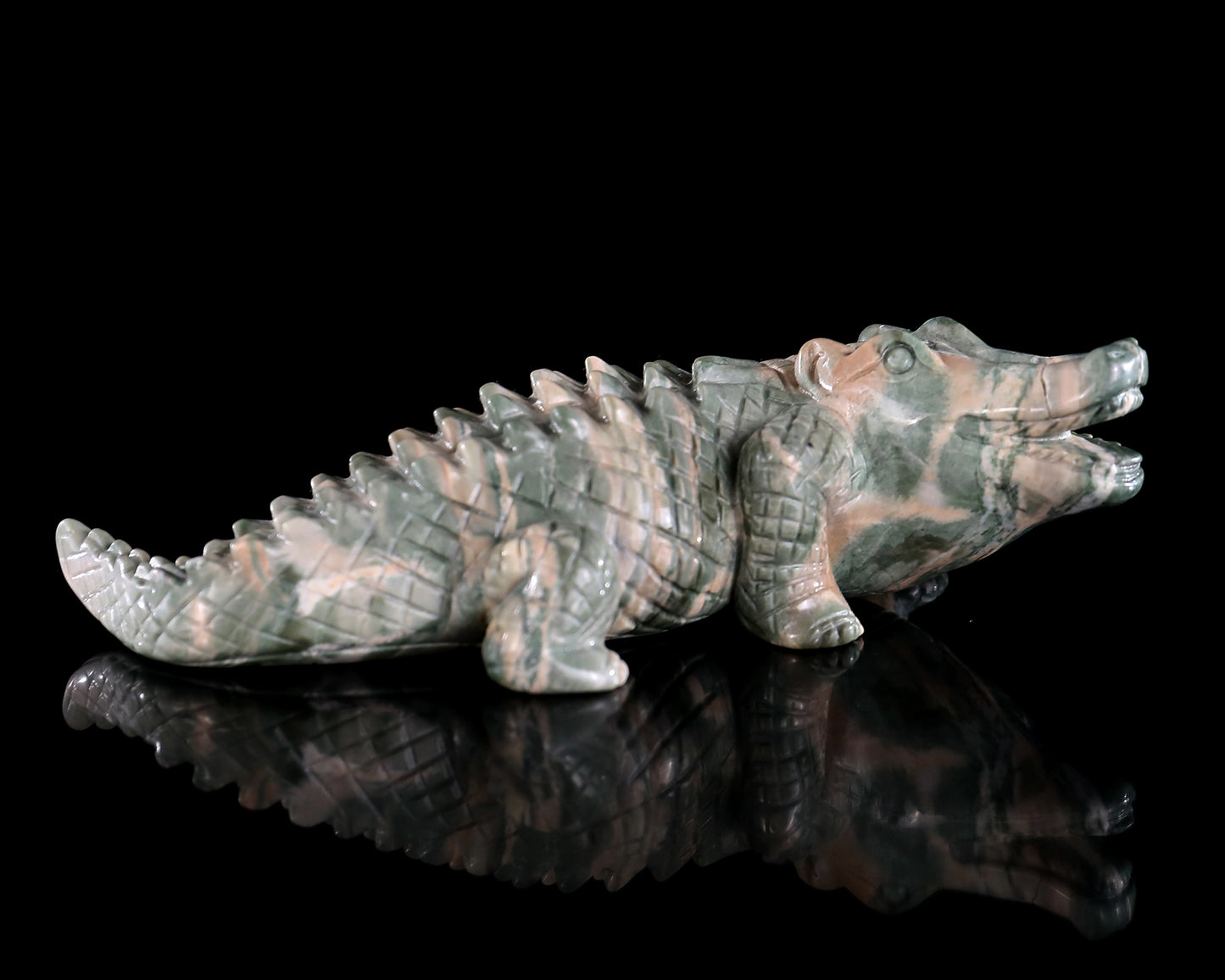 5.3" Jiulong Jade Hand Carved Crystal Crocodile Sculpture