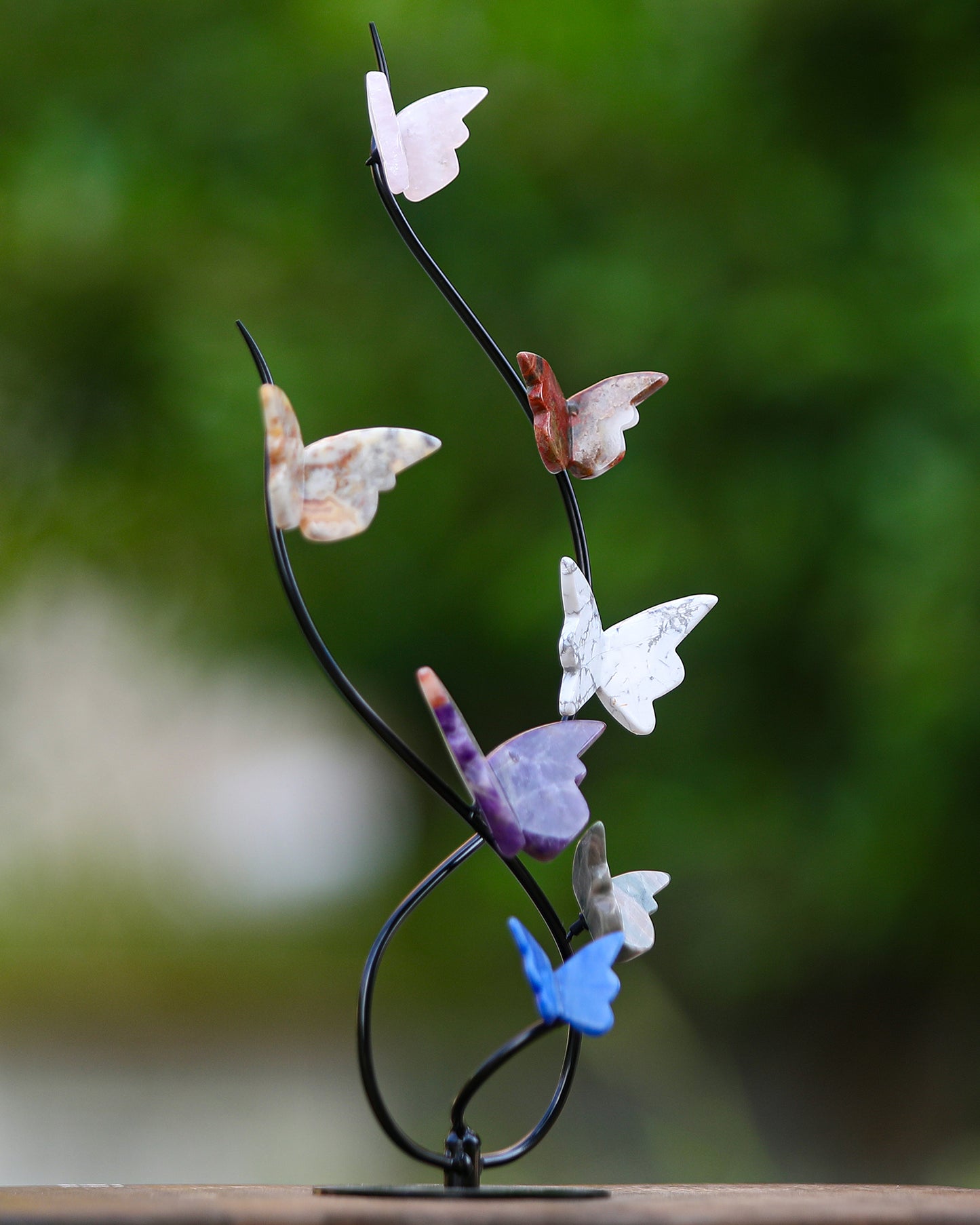 Natural Crystal Colorful Butterfly with Black Metal Stand