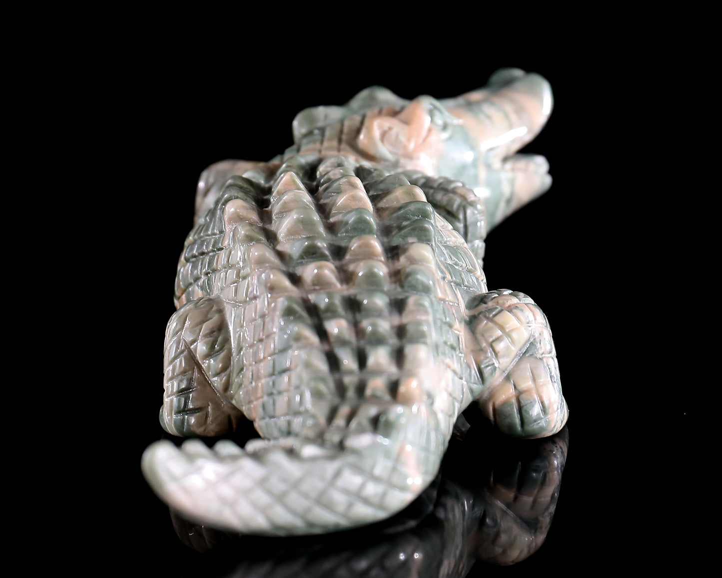 5.3" Jiulong Jade Hand Carved Crystal Crocodile Sculpture