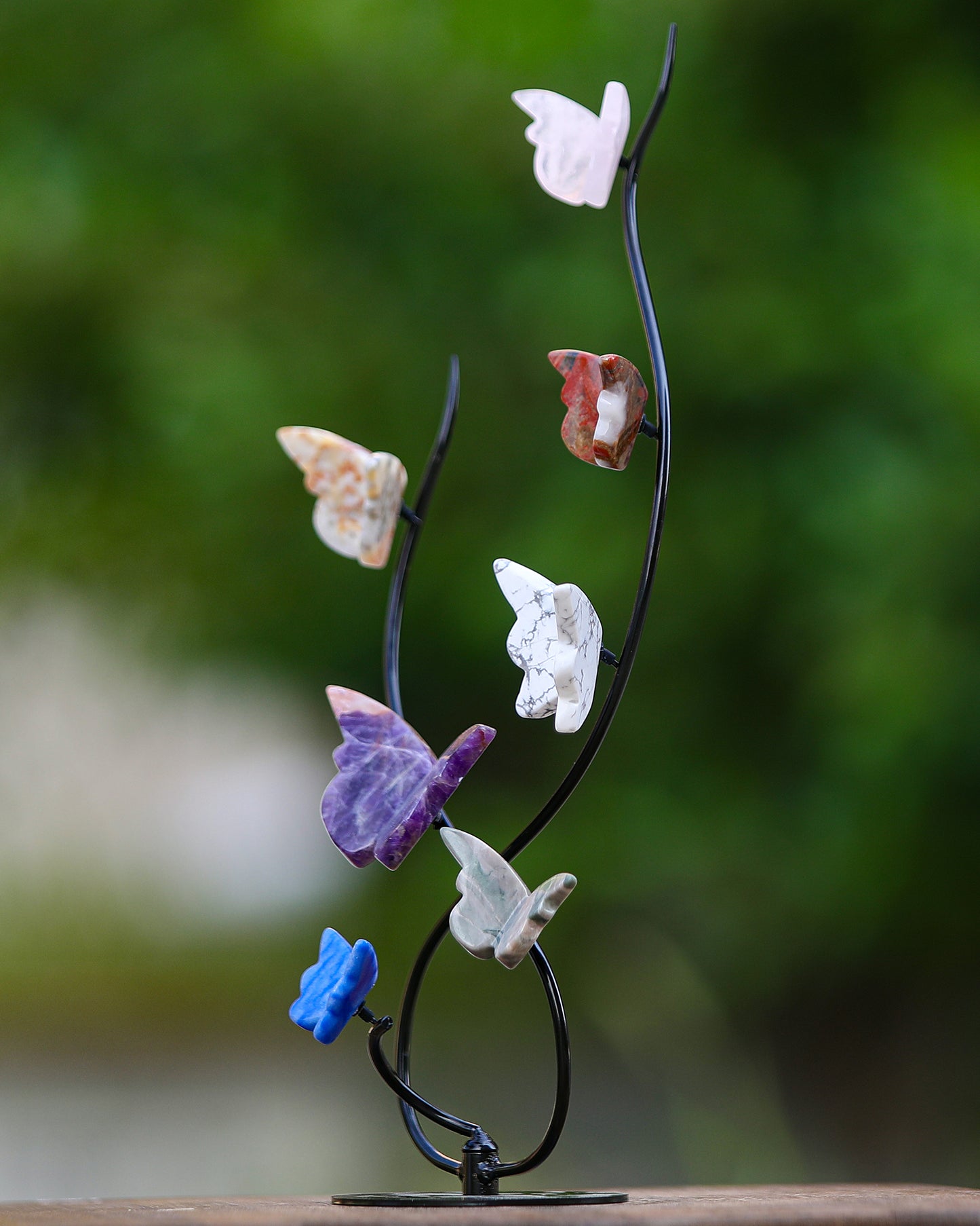 Natural Crystal Colorful Butterfly with Black Metal Stand