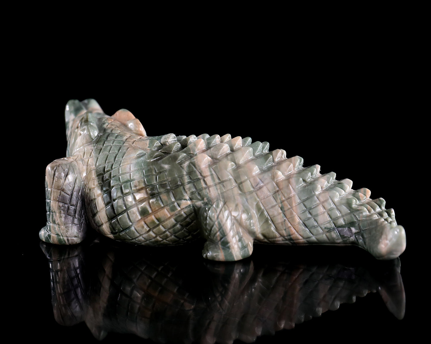 5.3" Jiulong Jade Hand Carved Crystal Crocodile Sculpture