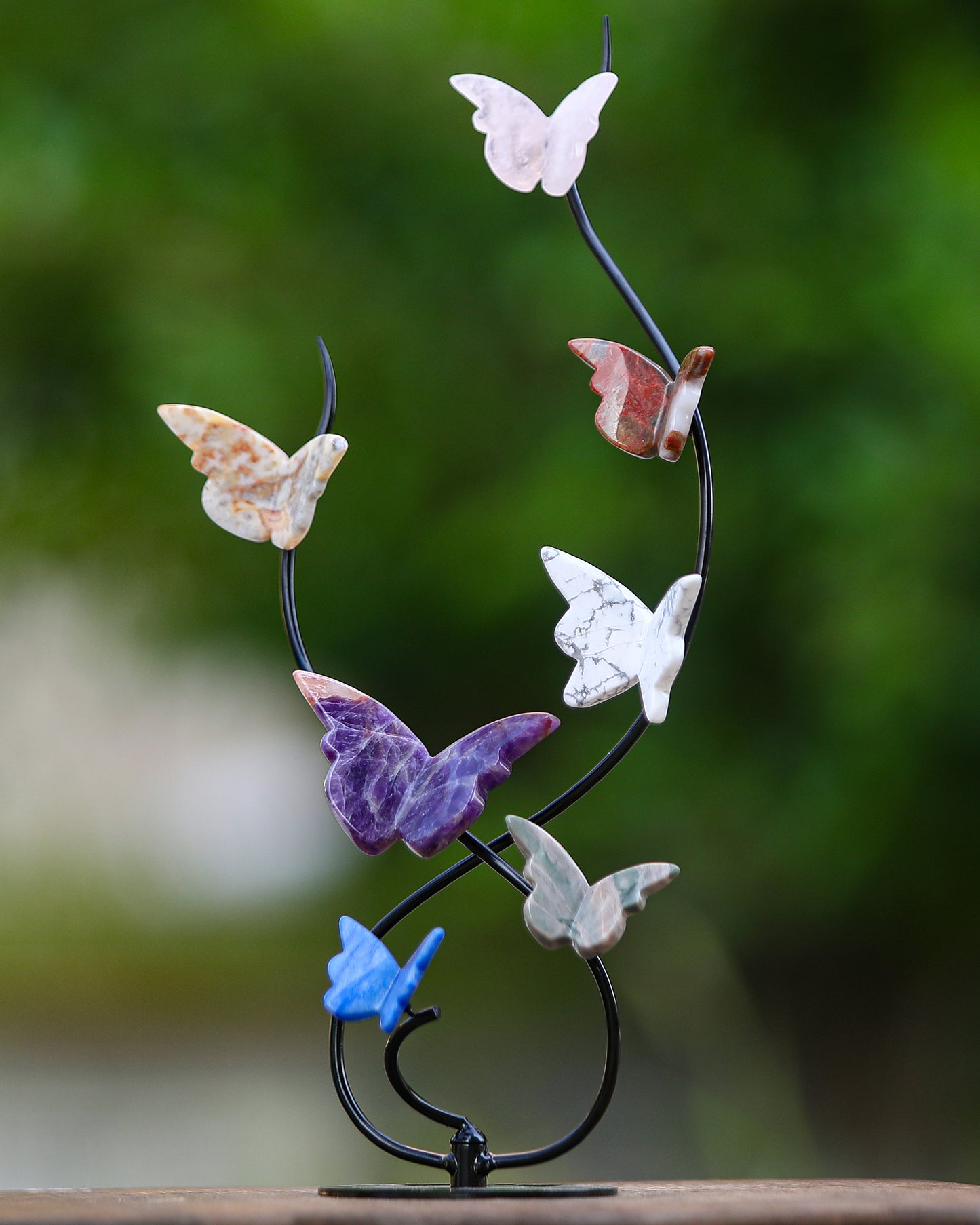 Natural Crystal Colorful Butterfly with Black Metal Stand