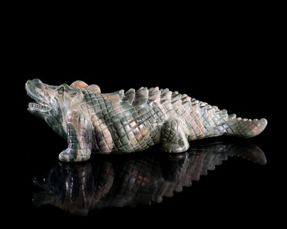 5.3" Jiulong Jade Hand Carved Crystal Crocodile Sculpture