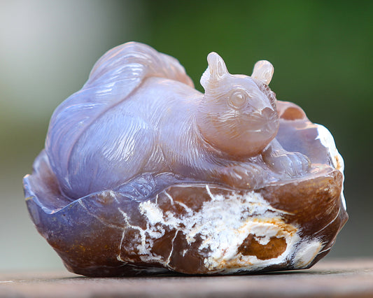 4.7" Chalcedony Hand Carved Crystal Squirrel Sculpture