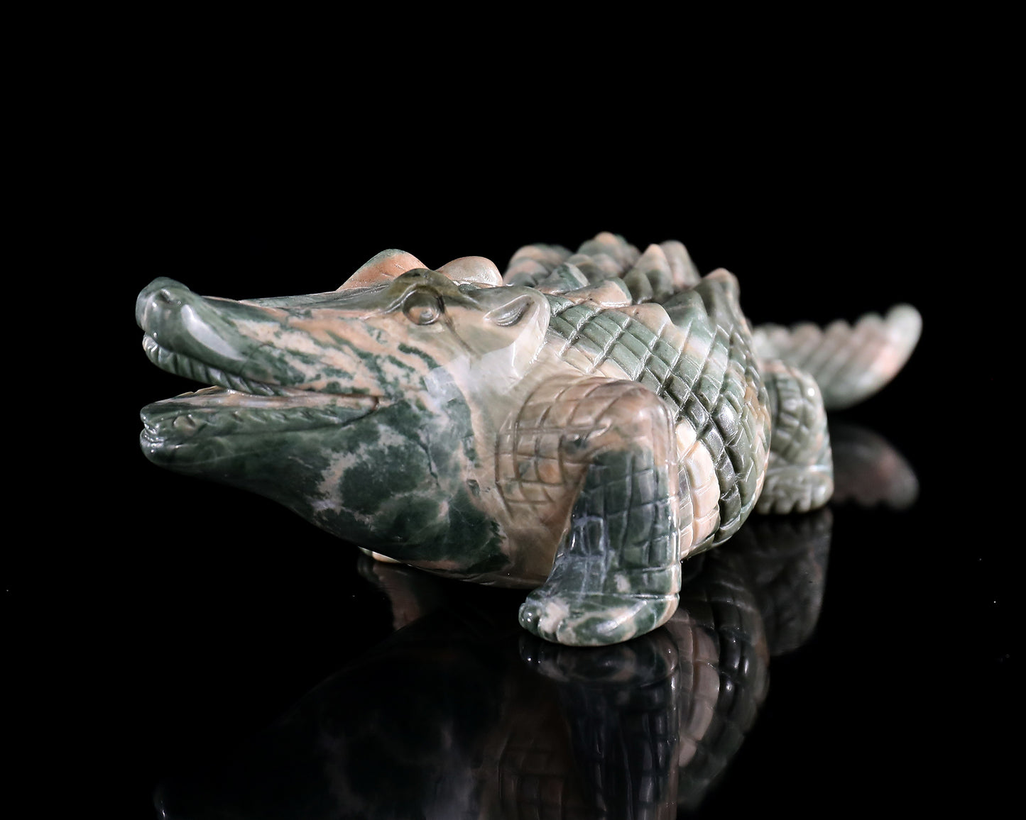 5.3" Jiulong Jade Hand Carved Crystal Crocodile Sculpture