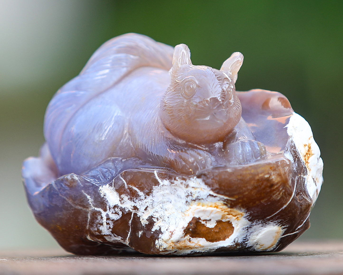 4.7" Chalcedony Hand Carved Crystal Squirrel Sculpture