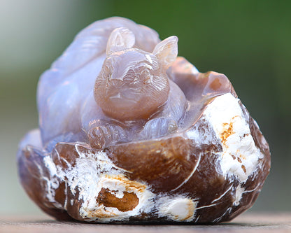 4.7" Chalcedony Hand Carved Crystal Squirrel Sculpture