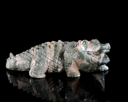 5.3" Jiulong Jade Hand Carved Crystal Crocodile Sculpture