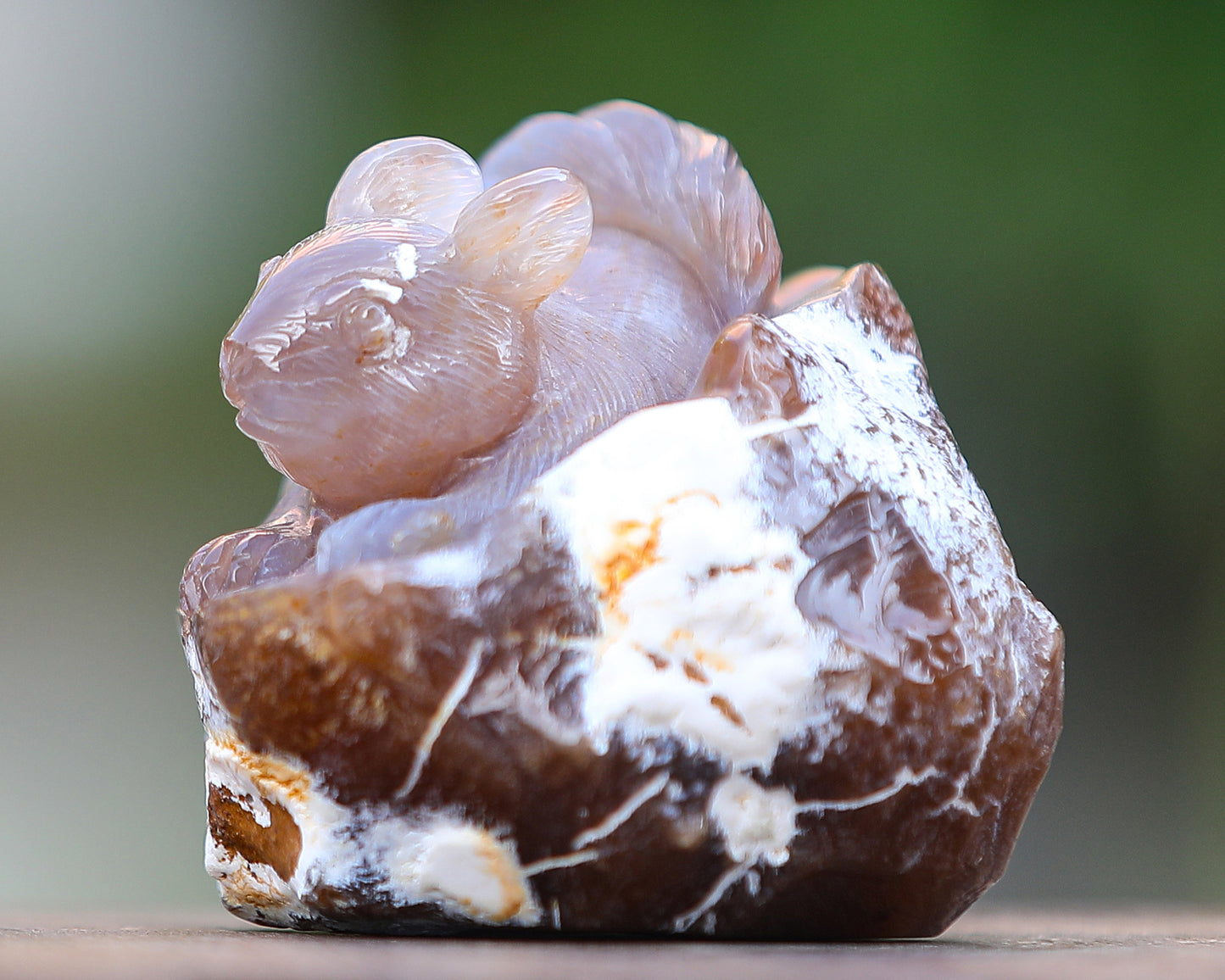 4.7" Chalcedony Hand Carved Crystal Squirrel Sculpture