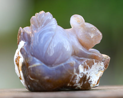 4.7" Chalcedony Hand Carved Crystal Squirrel Sculpture