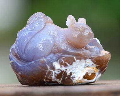 4.7" Chalcedony Hand Carved Crystal Squirrel Sculpture