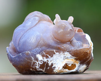 4.7" Chalcedony Hand Carved Crystal Squirrel Sculpture