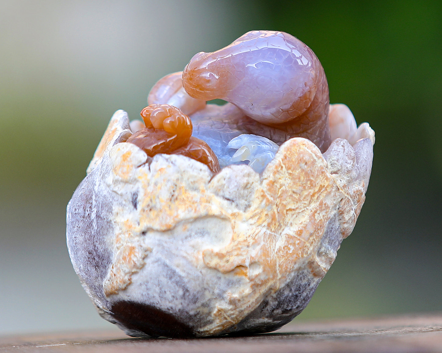 3.9" Chalcedony Hand Carved Crystal Dinosaur Egg Carving,Dinosaur Baby Sculpture