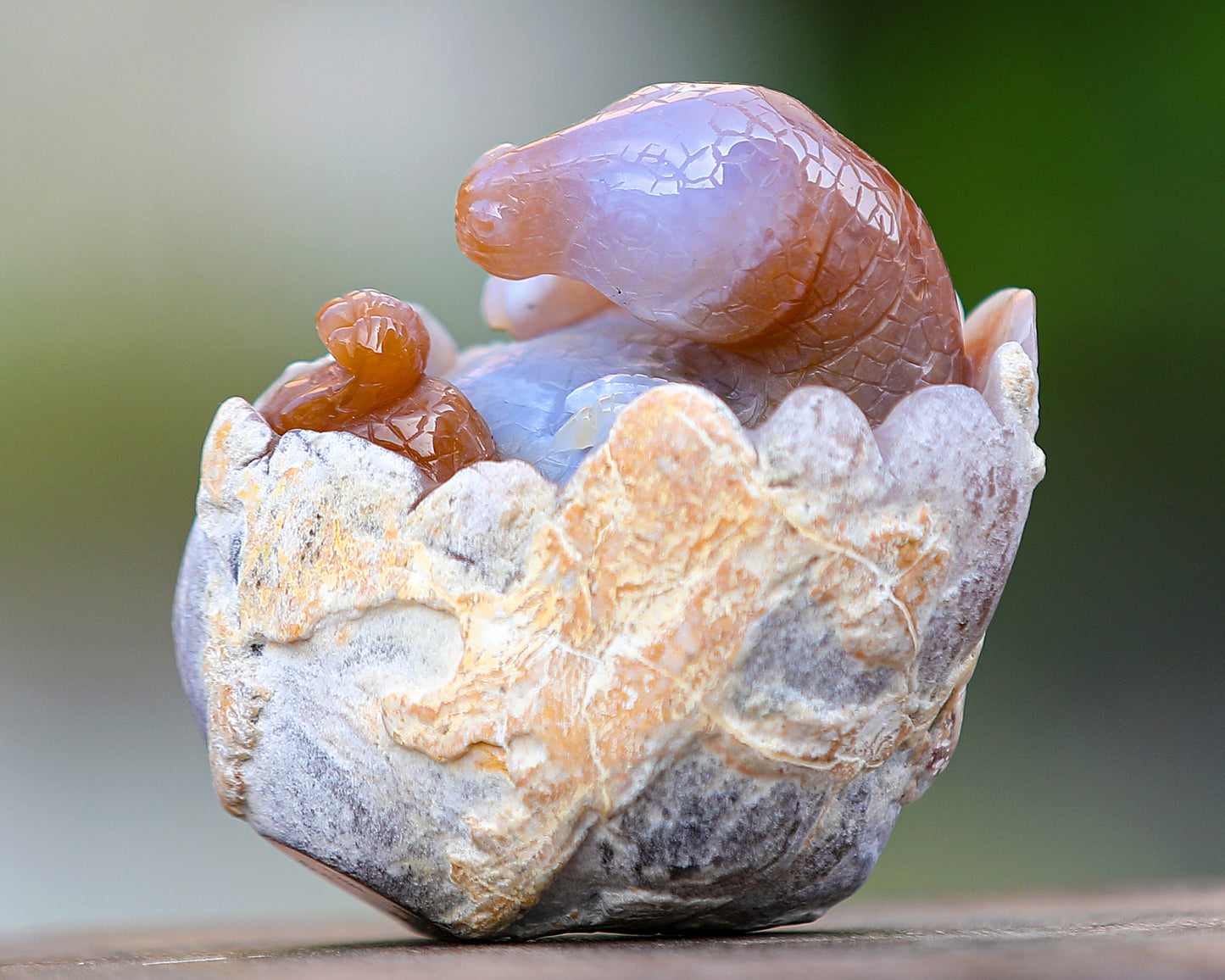 3.9" Chalcedony Hand Carved Crystal Dinosaur Egg Carving,Dinosaur Baby Sculpture