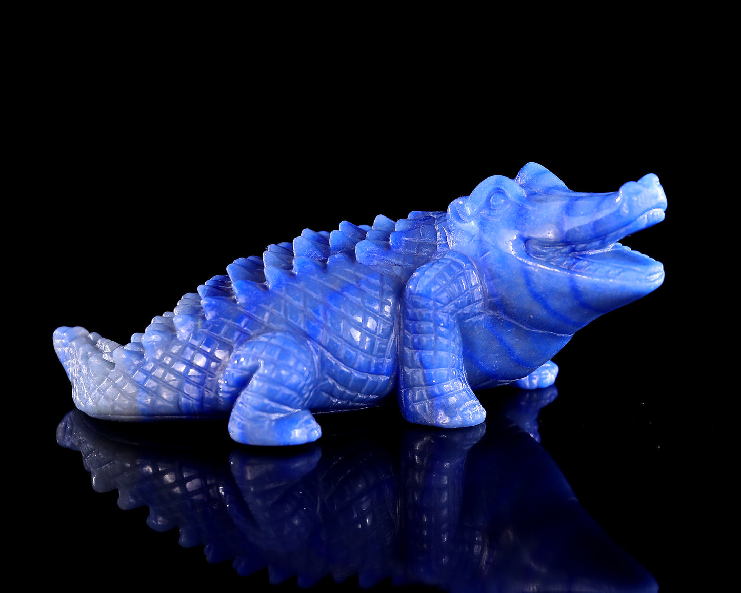 5.3" Blue Aventurine Hand Carved Crystal Crocodile Sculpture