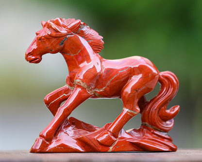 6.3" Red Jasper Hand Carved Crystal Horse Sculpture