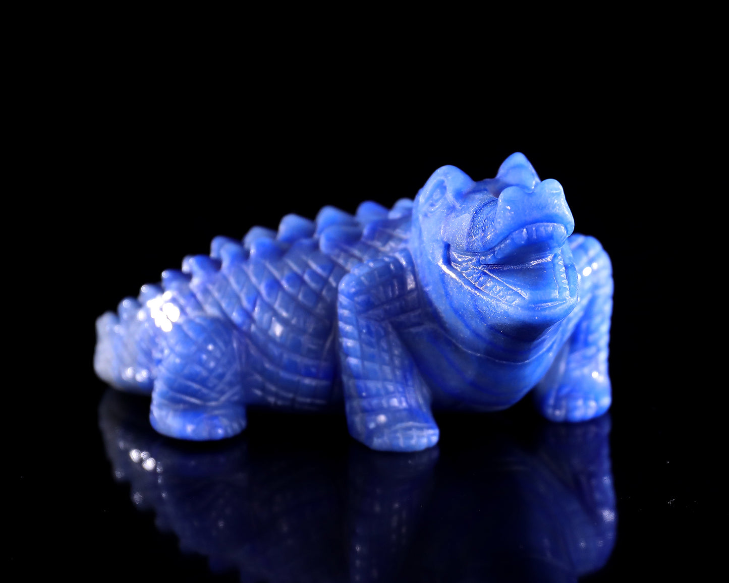 5.3" Blue Aventurine Hand Carved Crystal Crocodile Sculpture