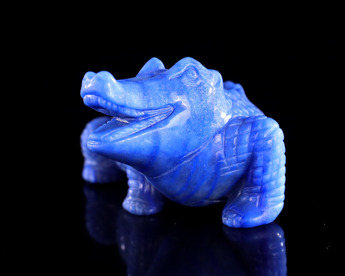 5.3" Blue Aventurine Hand Carved Crystal Crocodile Sculpture